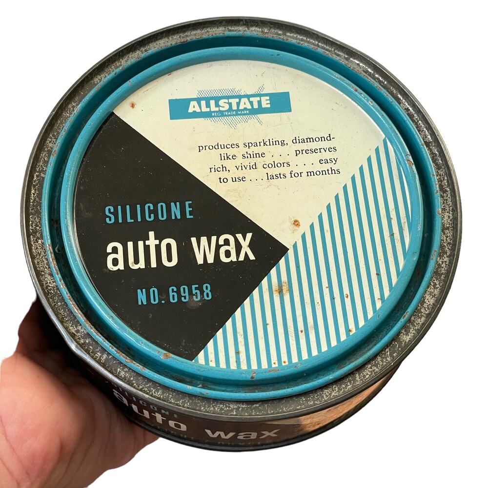 Vintage Allstate Auto Wax Can Sears No. 6958 Metal Tin Collectible Rust READ